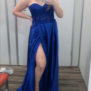 Blue lace up prom dress